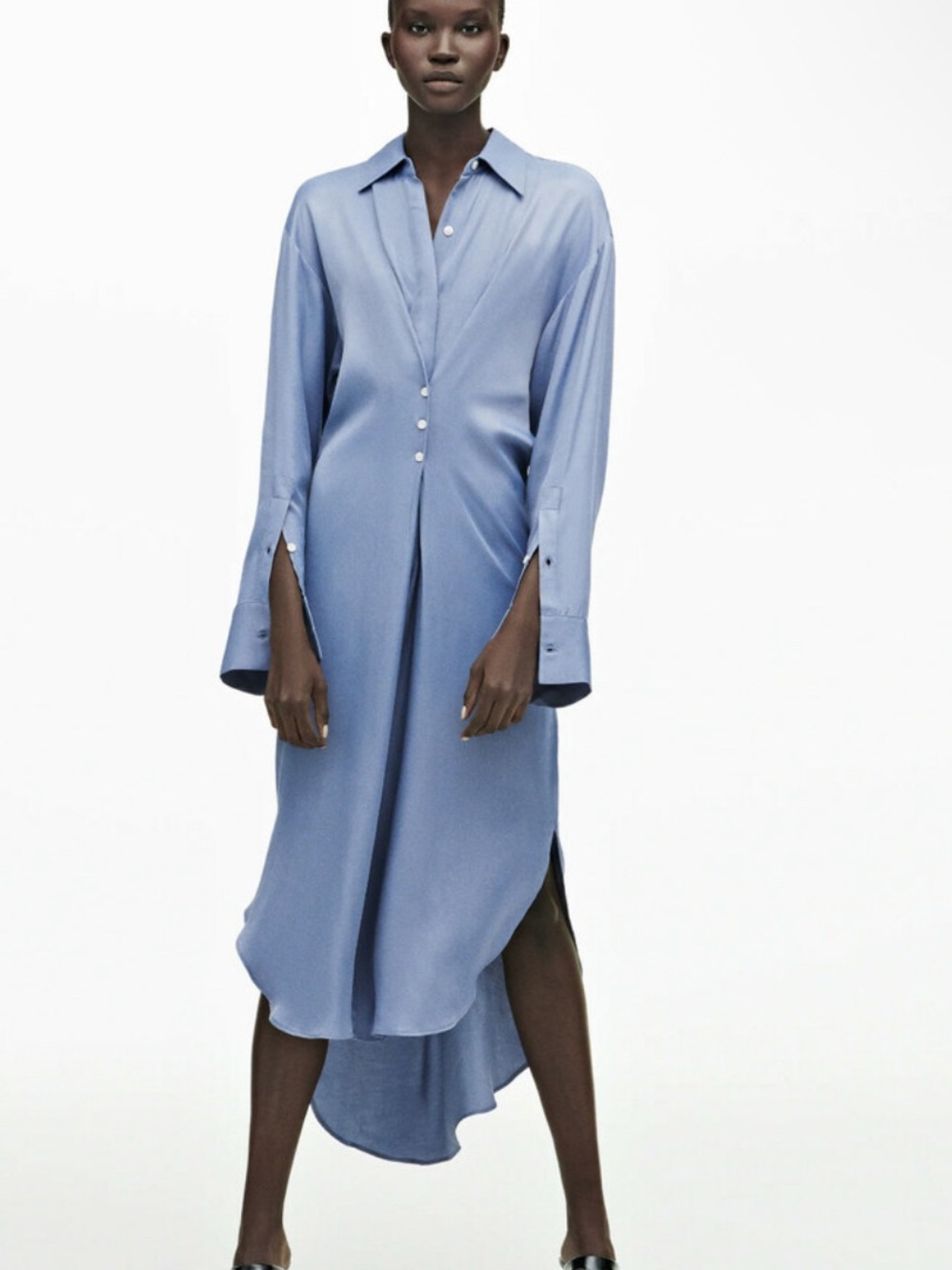 Zara wrap front sky blue satin effect shirt dress!